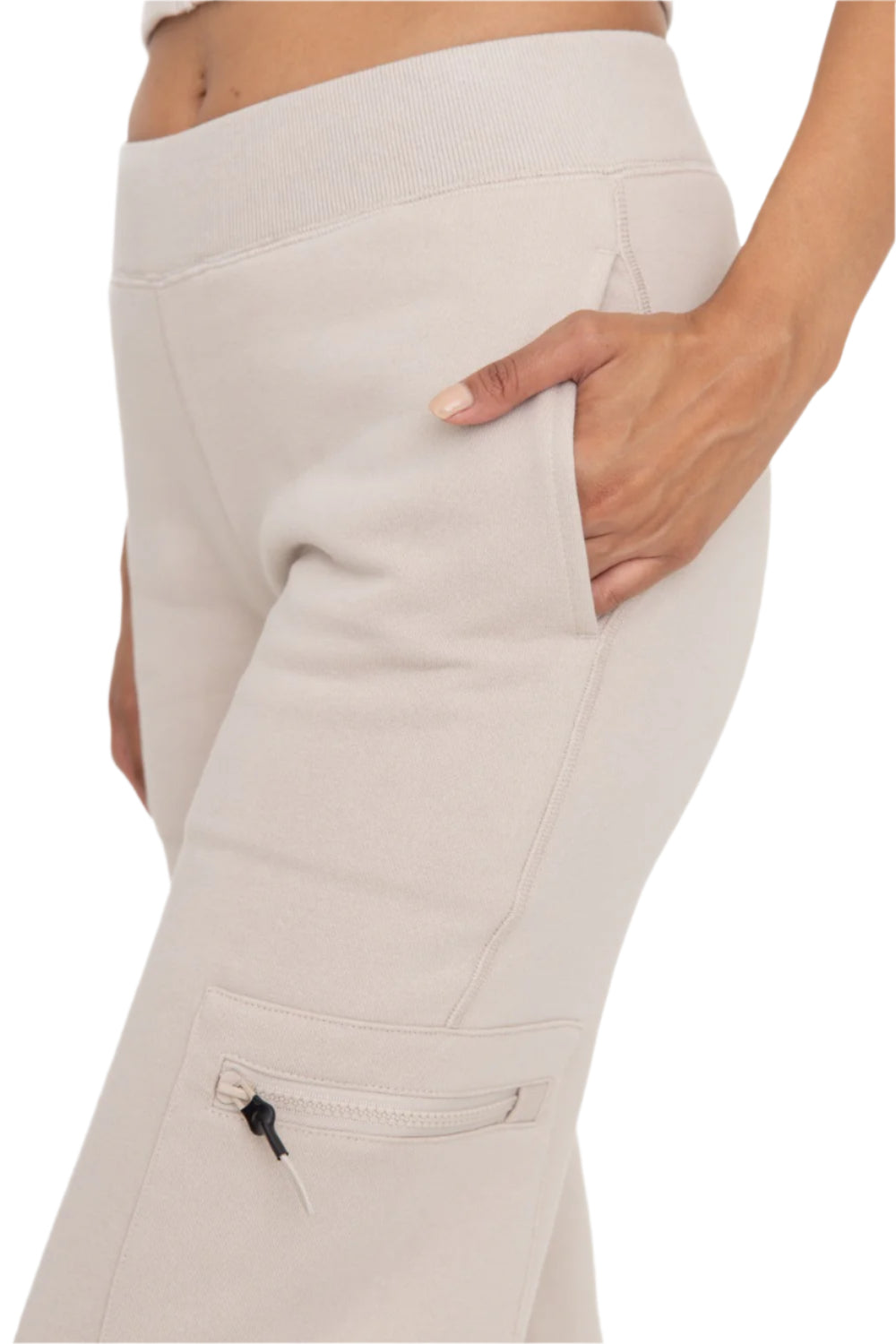 Mono B Brushed Fleece Cargo Lounge Pants - Taupe - Side View