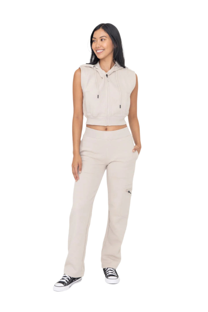 Mono B Brushed Fleece Cargo Lounge Pants - Taupe - Front Full View