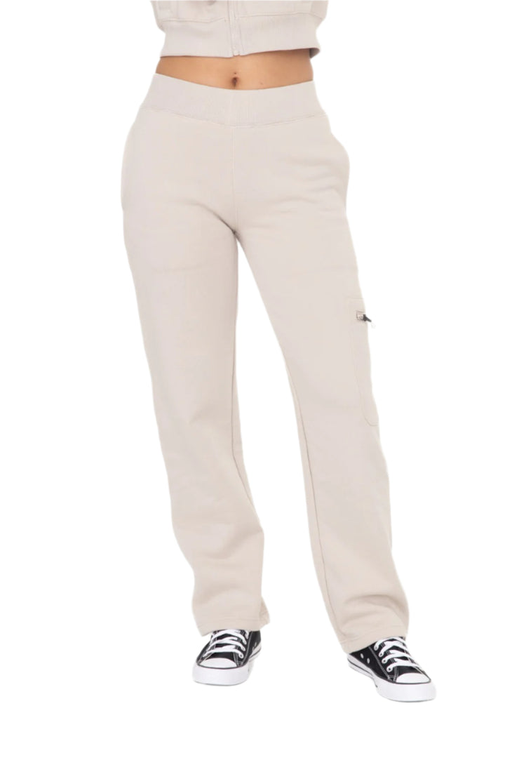 Mono B Brushed Fleece Cargo Lounge Pants - Taupe - Front View