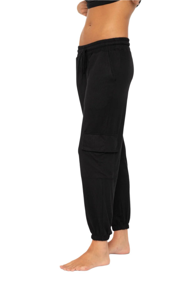 Mono B Brushed Hacci Cargo Lounge Jogger Pant - Black - Side View