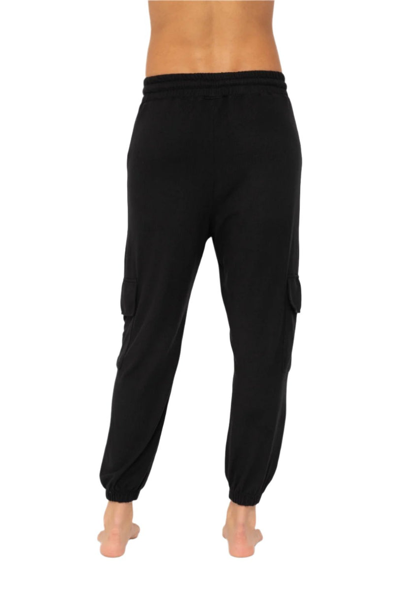 Mono B Brushed Hacci Cargo Lounge Jogger Pant - Black - Back View