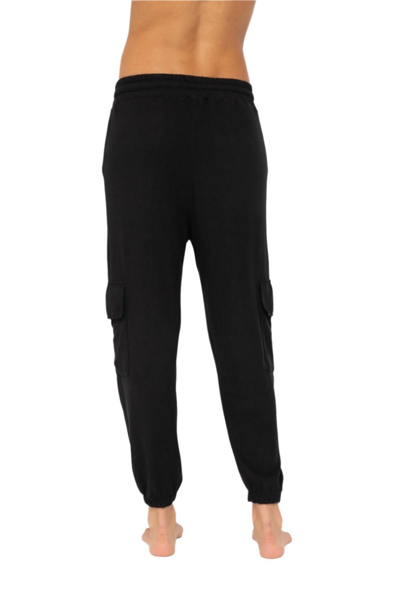 Mono B Brushed Hacci Cargo Lounge Jogger Pant - Black - Back View