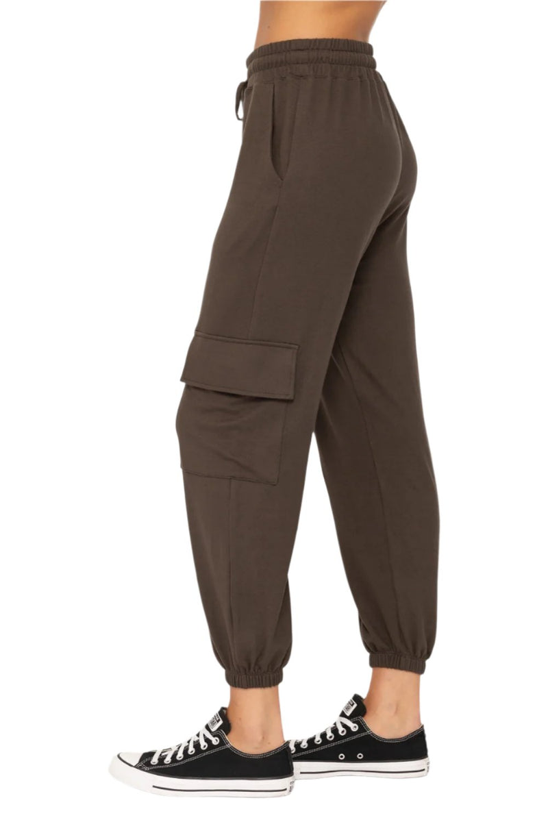 Mono B Brushed Hacci Cargo Lounge Jogger Pant - Dark Olive - Side View