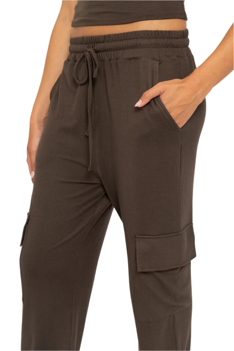 Mono B Brushed Hacci Cargo Lounge Jogger Pant - Dark Olive - Side View