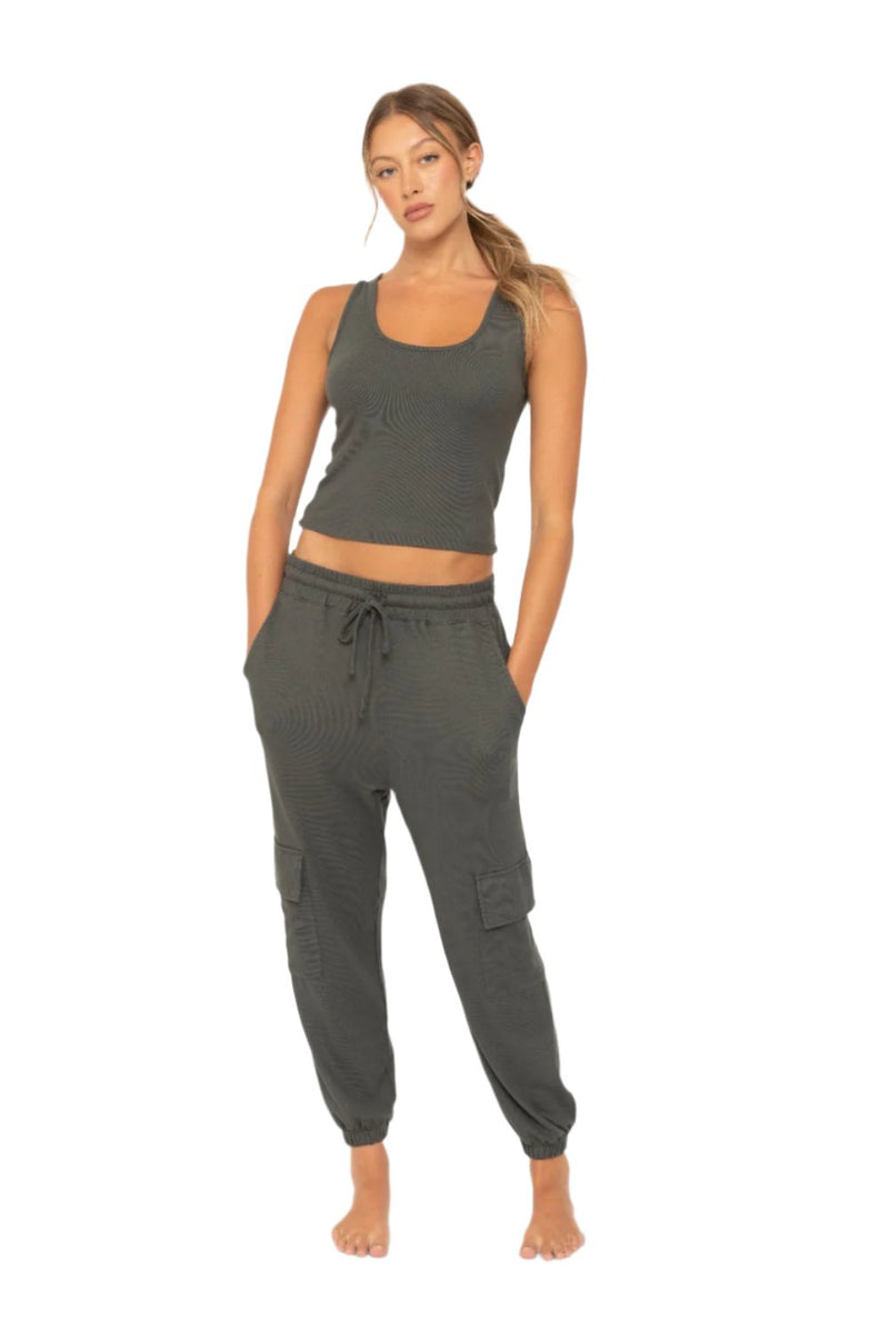 Mono B Brushed Hacci Cargo Lounge Jogger Pant - Urban Grey - Front Full View