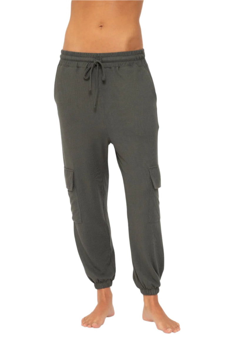 Mono B Brushed Hacci Cargo Lounge Jogger Pant - Urban Grey - Front View