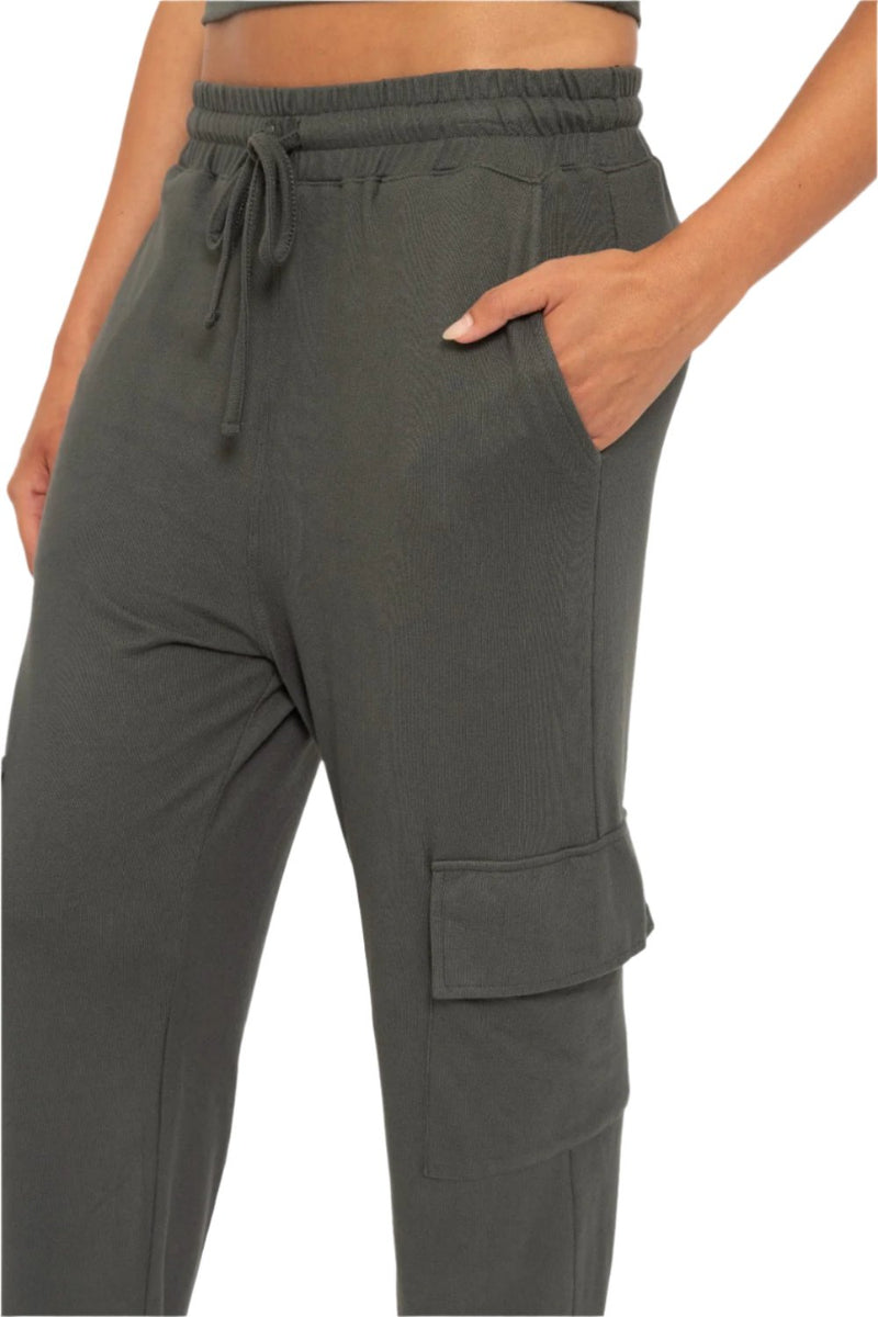 Mono B Brushed Hacci Cargo Lounge Jogger Pant - Urban Grey - Side View