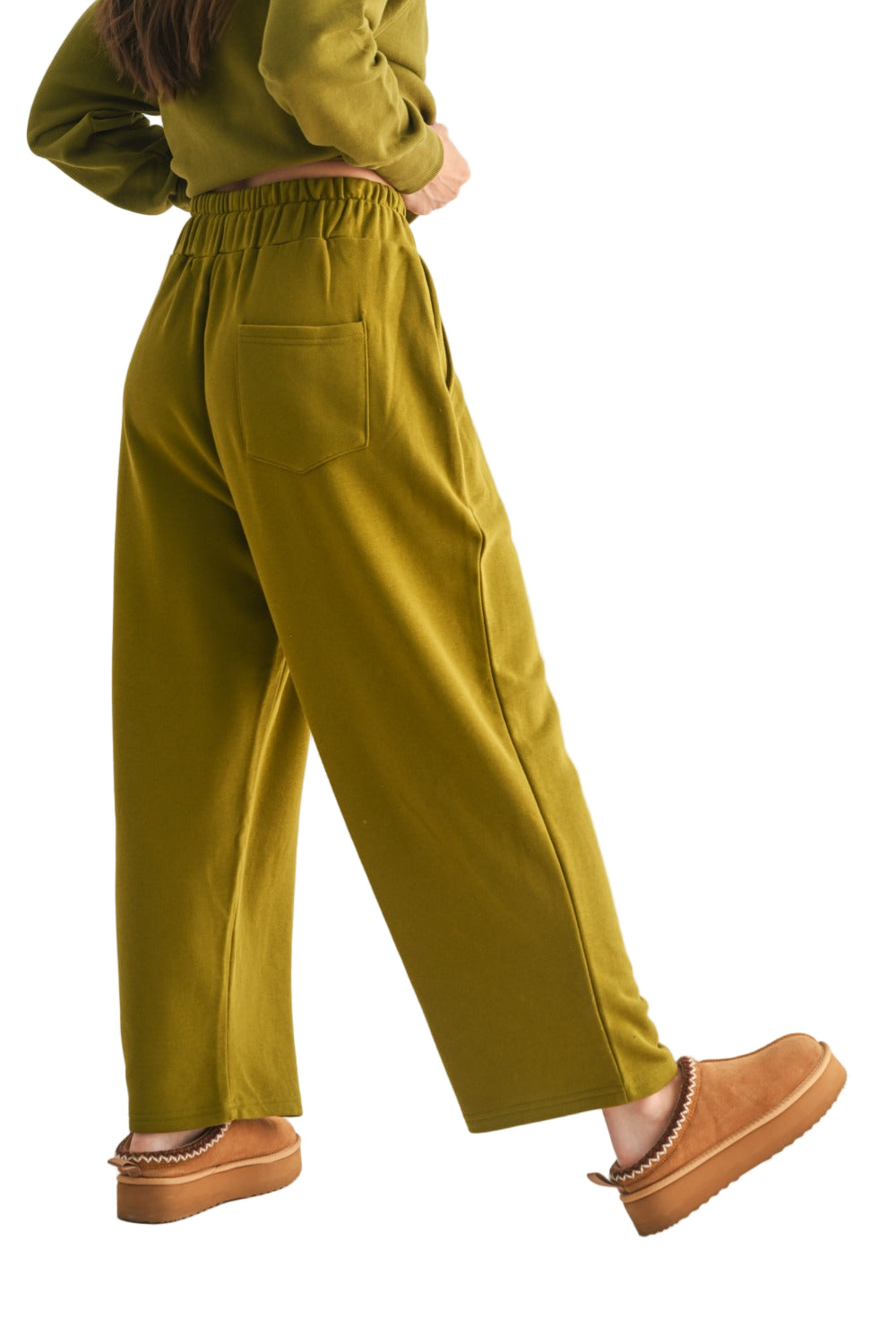 Mono B Dune Drift Wide Leg Loose Pants - Green Camo - Bottom Back View