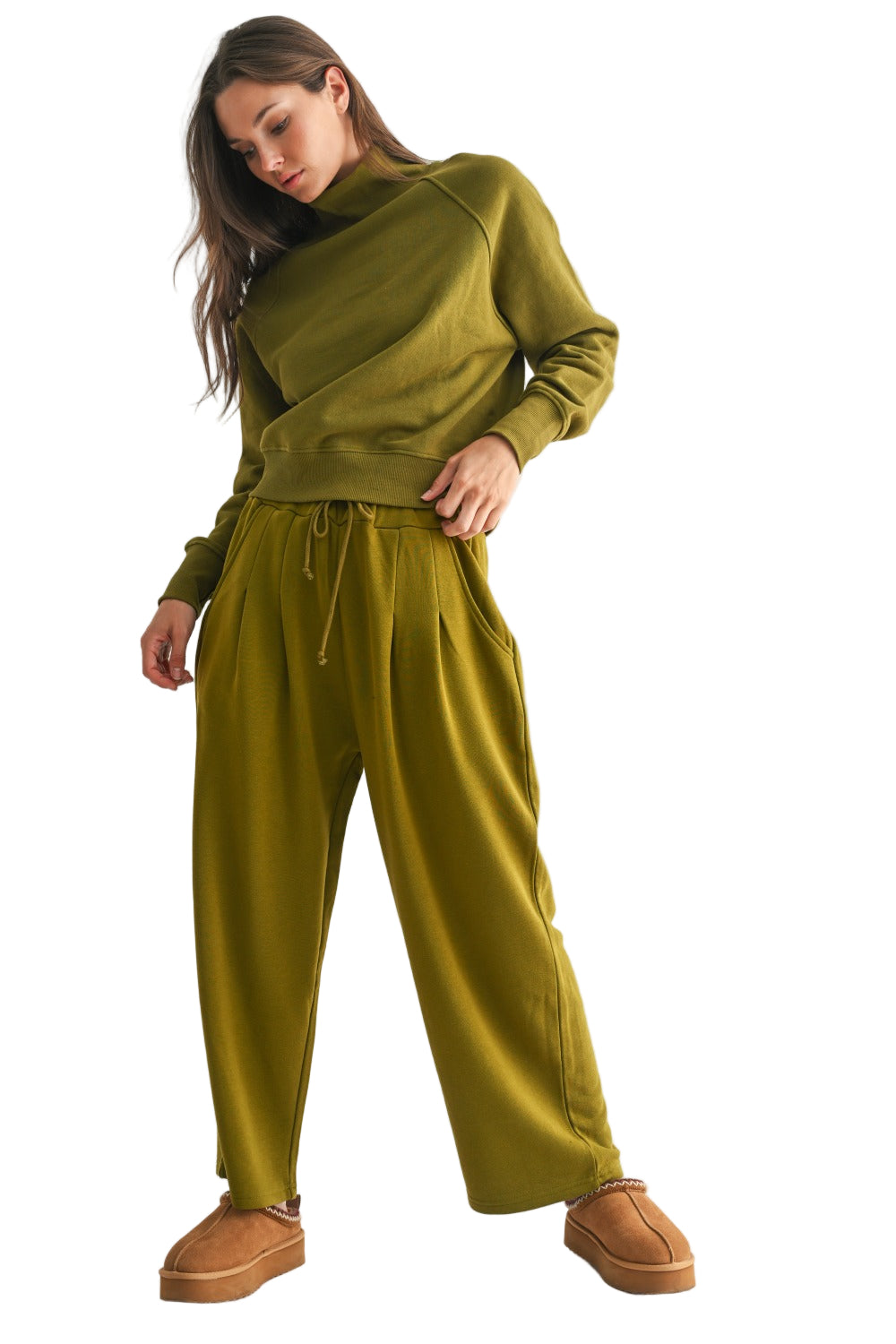 Mono B Dune Drift Wide Leg Loose Pants - Green Camo - Front Full View