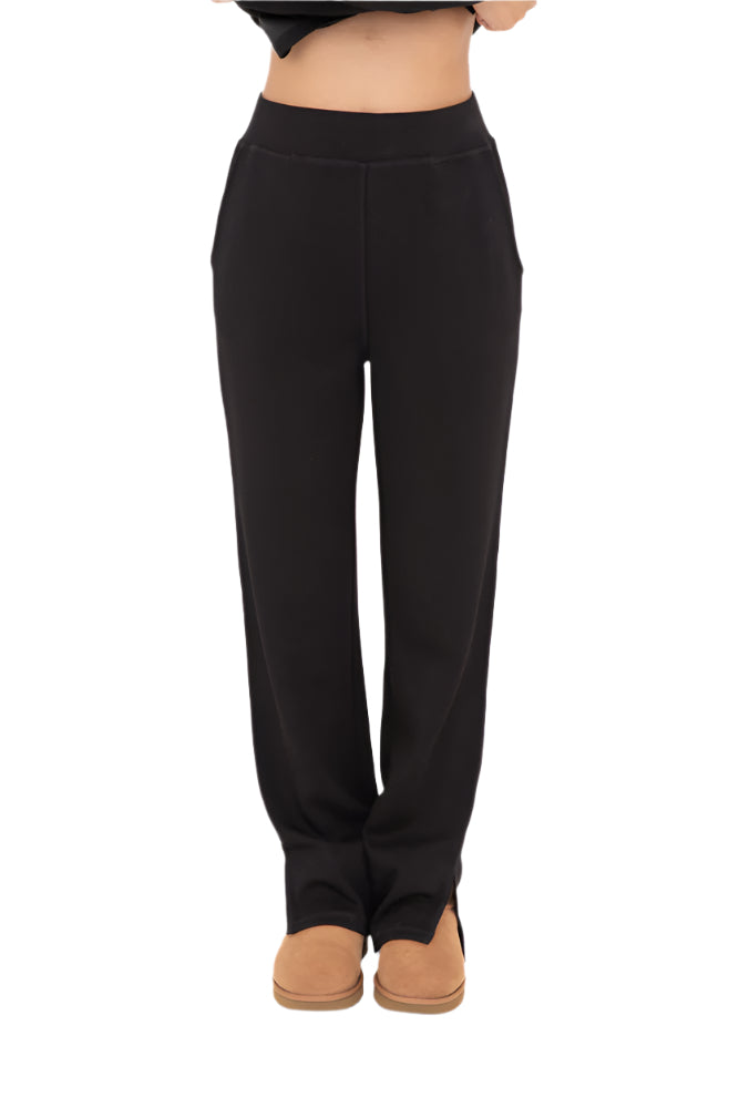 Mono B Elevated Wide Leg Lounge Pant - Black - Front View