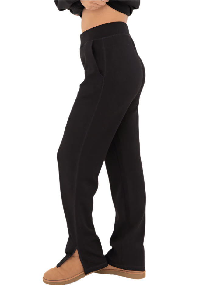 Mono B Elevated Wide Leg Lounge Pant - Black - Side View