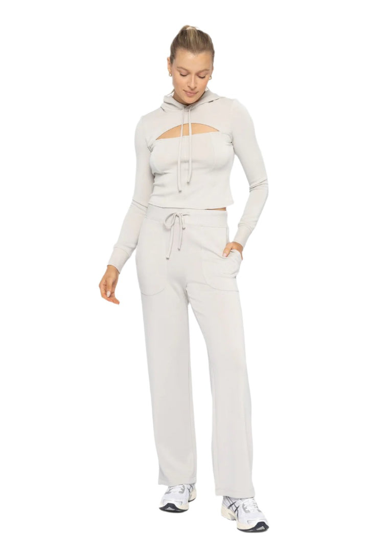 Mono B Cozy Comfort Wide Leg Lounge Pant - Pale Grey - Front Full View