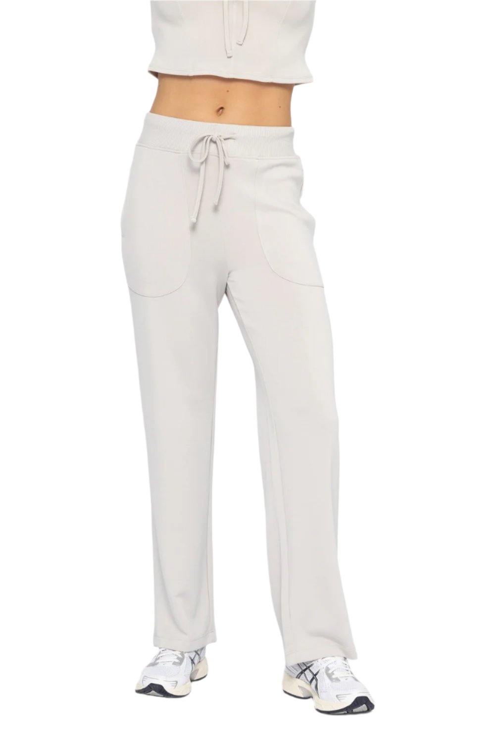 Mono B Cozy Comfort Wide Leg Lounge Pant - Pale Grey - Front View