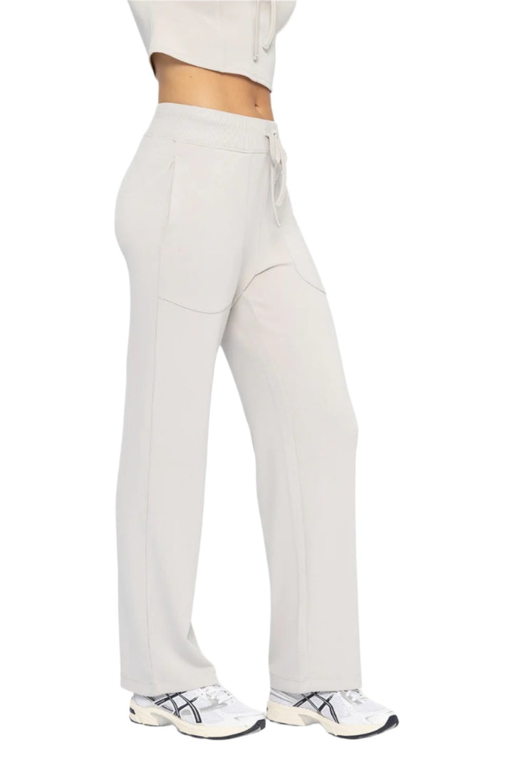 Mono B Cozy Comfort Wide Leg Lounge Pant - Pale Grey - Side View
