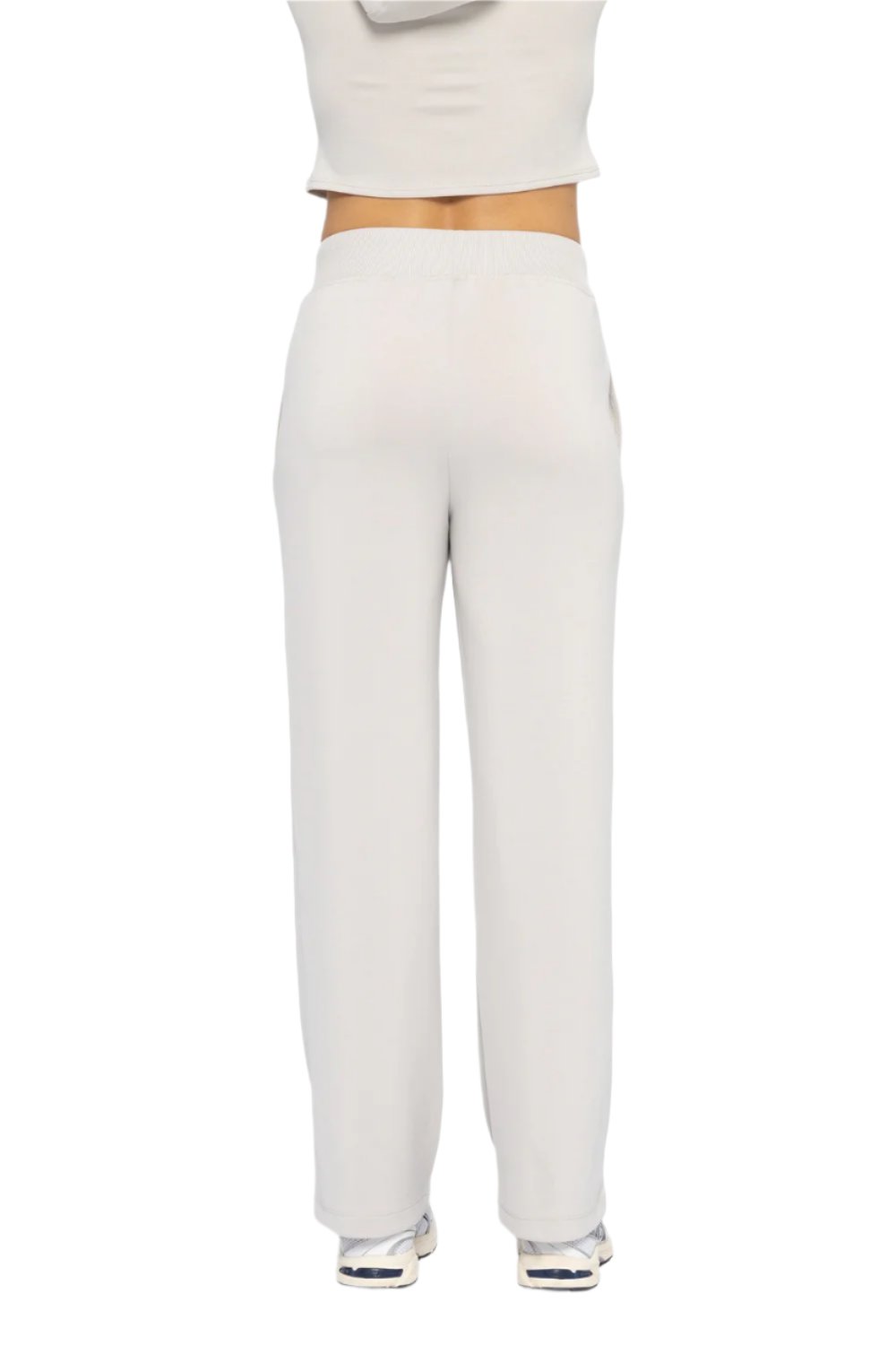 Mono B Cozy Comfort Wide Leg Lounge Pant - Pale Grey - Back View