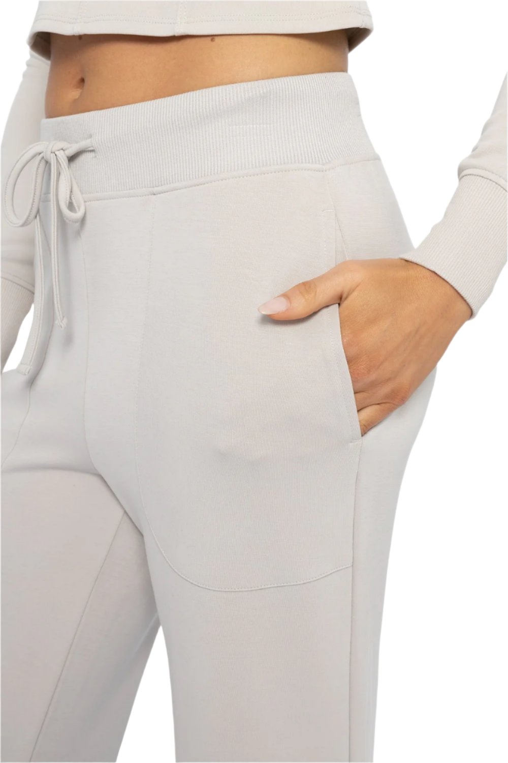 Mono B Cozy Comfort Wide Leg Lounge Pant - Pale Grey - Side Rear View