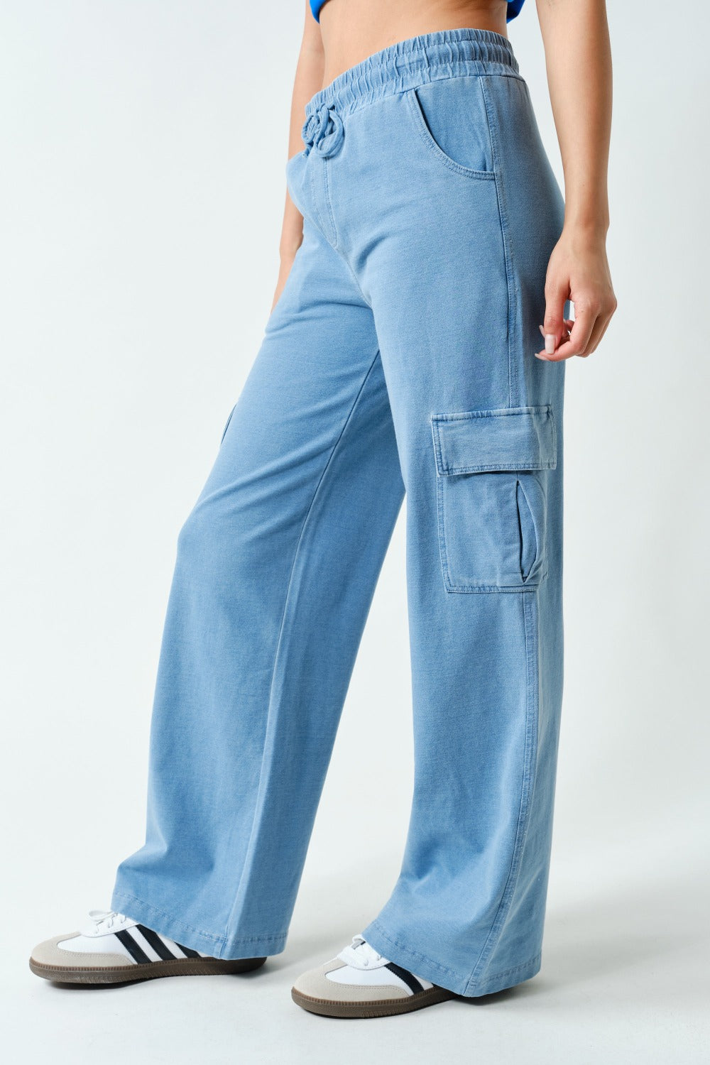 Mono B Mineral Wash Wide Leg Cotton Cargo Pants KPR12236