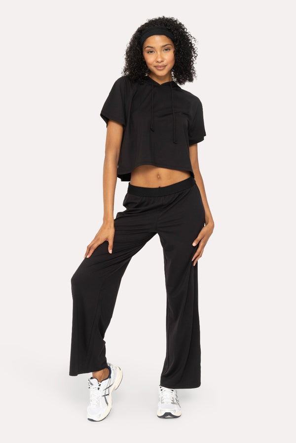 Mono B Air Essentials Fold Over Waist Wide Leg Lounge Pants KPZ12397