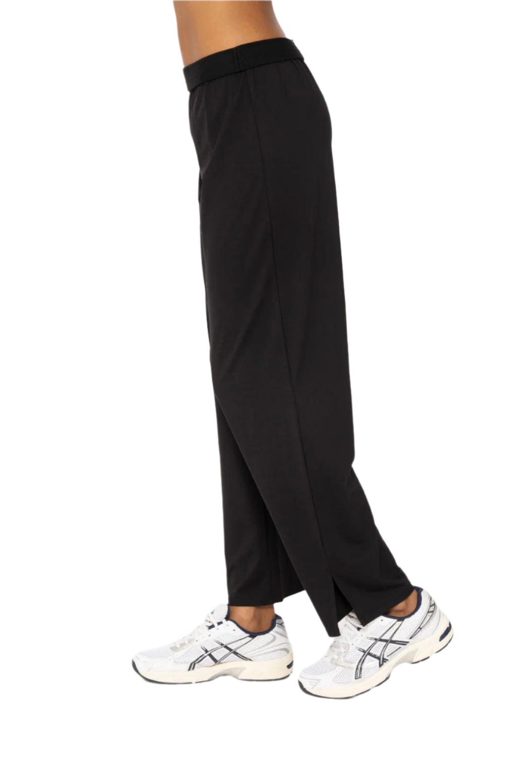 Mono B Air Essentials Fold Over Waist Wide Leg Lounge Pants - Black - Side View