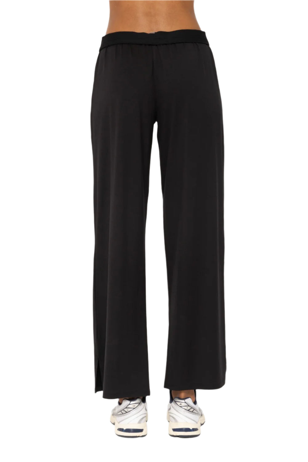 Mono B Air Essentials Fold Over Waist Wide Leg Lounge Pants - Black - Back View