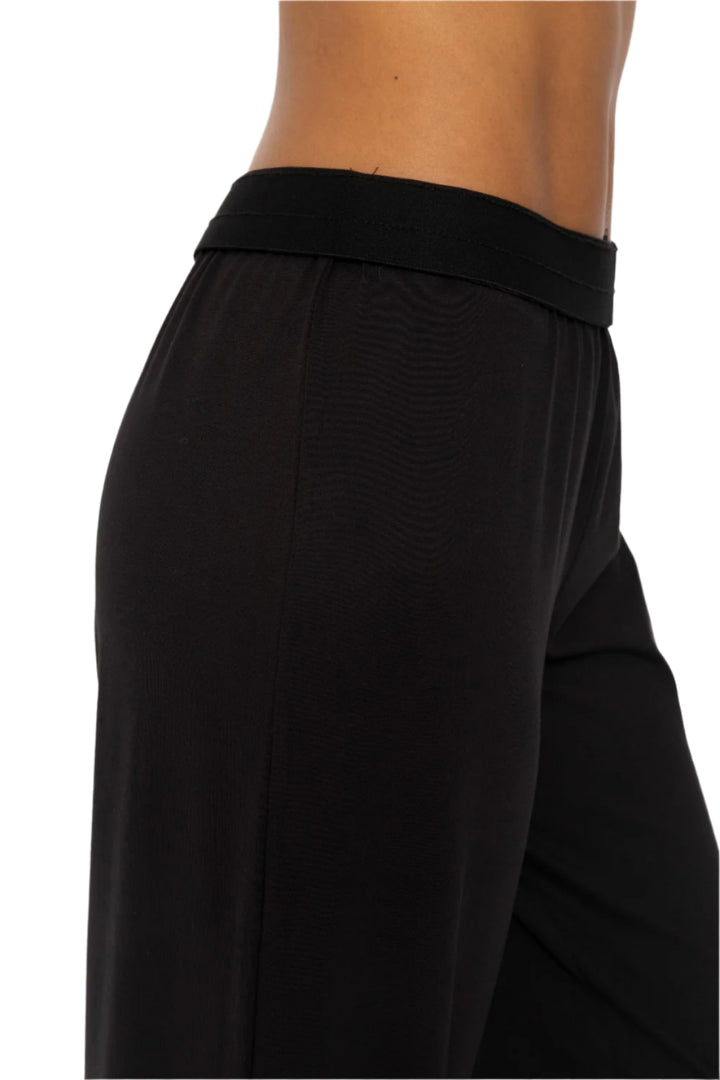 Mono B Air Essentials Fold Over Waist Wide Leg Lounge Pants - Black - Rear View