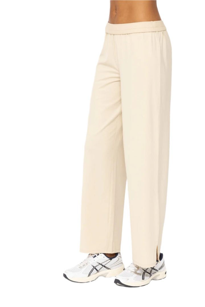 Mono B Air Essentials Fold Over Waist Wide Leg Lounge Pants - Oat Milk- Side View