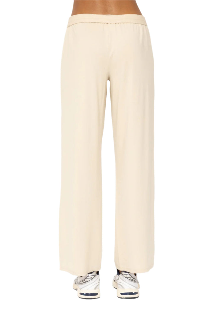 Mono B Air Essentials Fold Over Waist Wide Leg Lounge Pants - Oat Milk- Back View