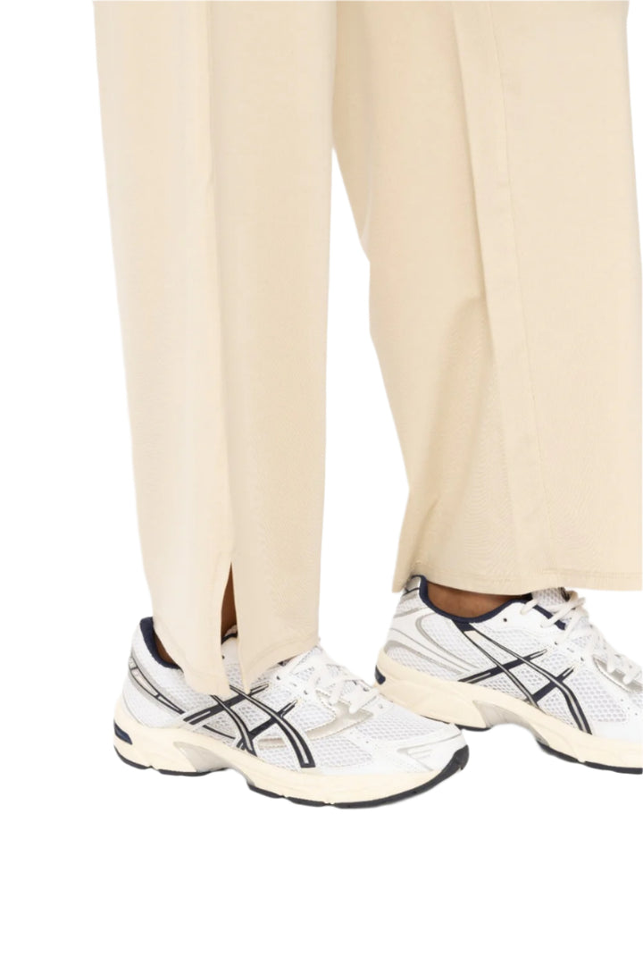 Mono B Air Essentials Fold Over Waist Wide Leg Lounge Pants - Oat Milk- Rear View