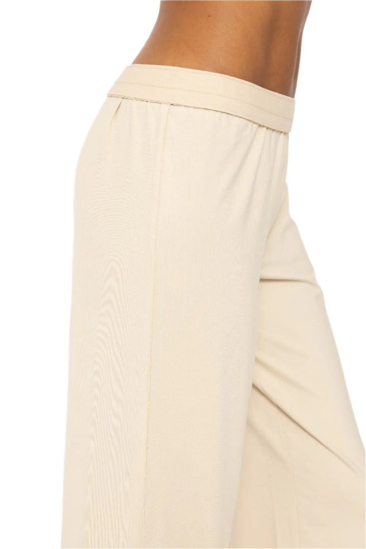 Mono B Air Essentials Fold Over Waist Wide Leg Lounge Pants - Oat Milk- Rear View2
