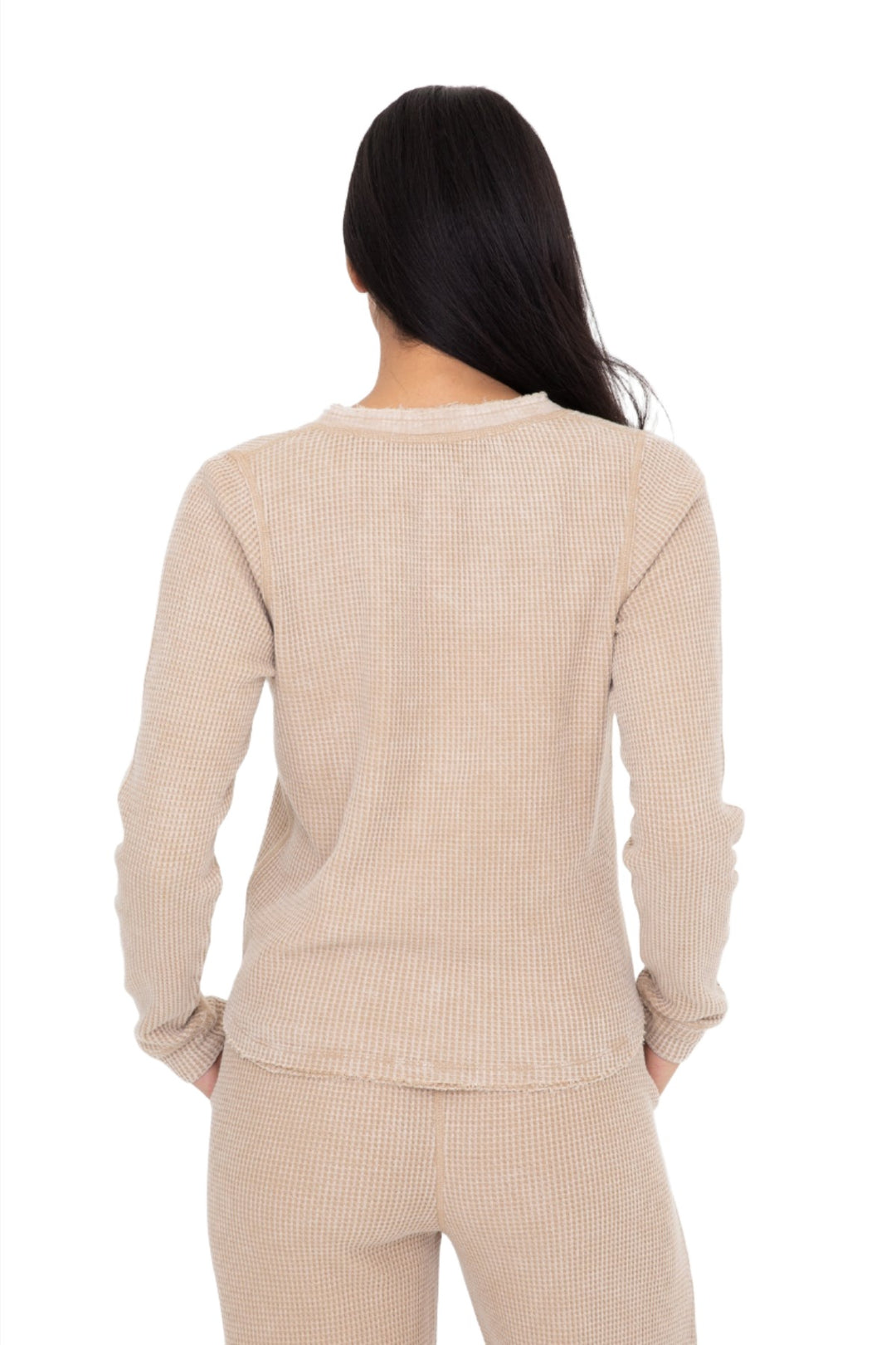 Mono B Distressed Mineral-Washed Top KT11892 - Taupe - Back View