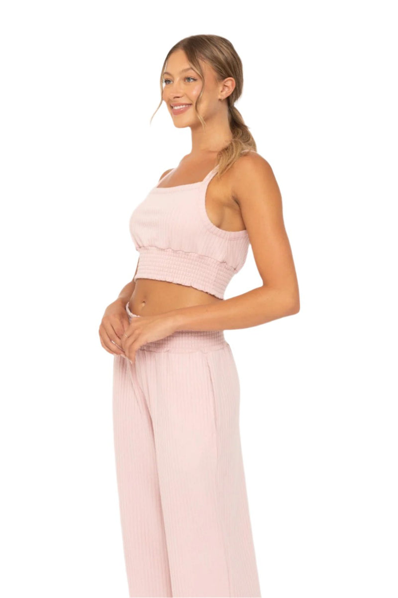 Mono B Soft Ribbed Smocked Crop Top - Cool Mauve - Side View