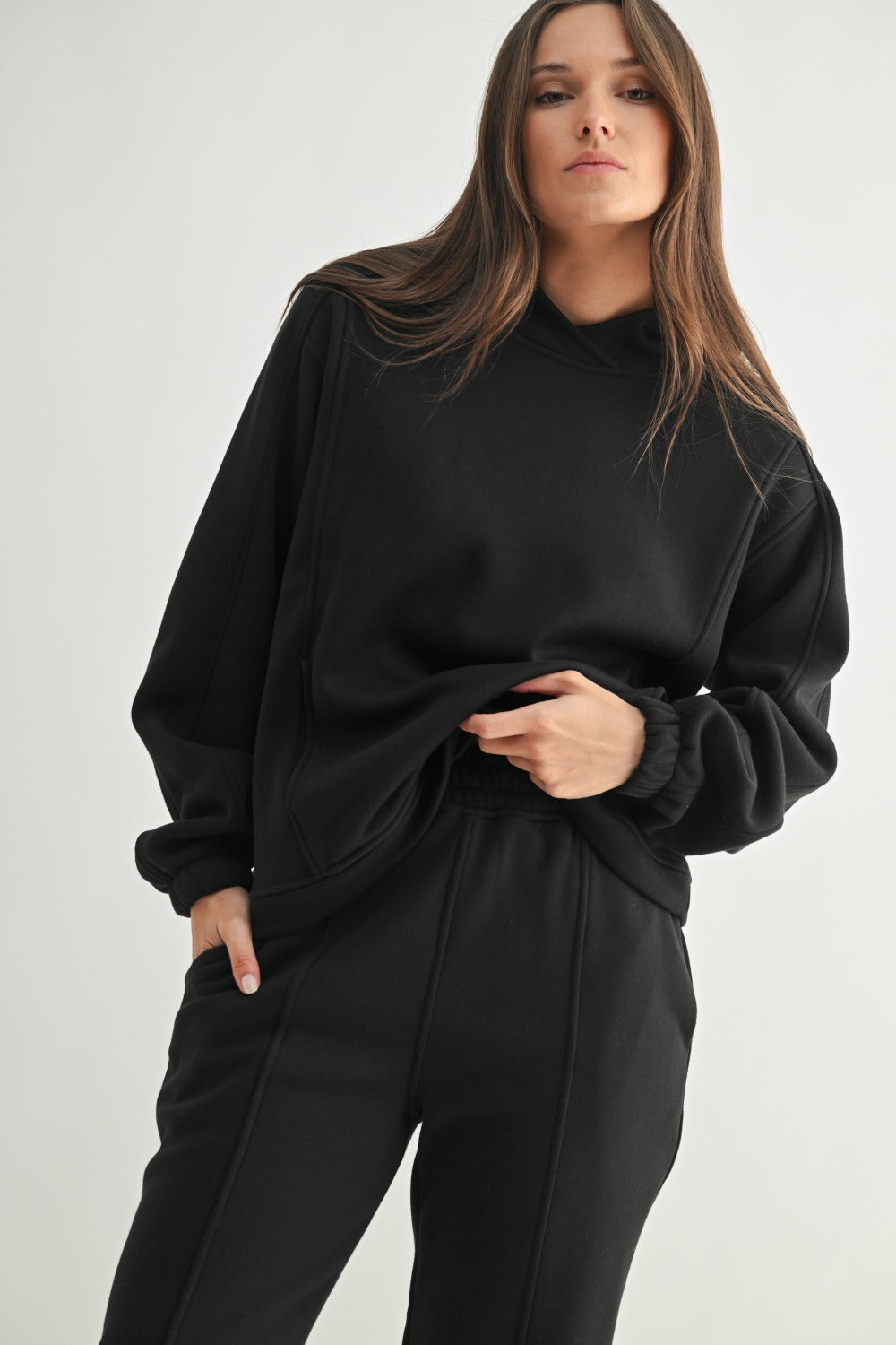 Mono B Brushed Fleece Hoodie KT5117 Black