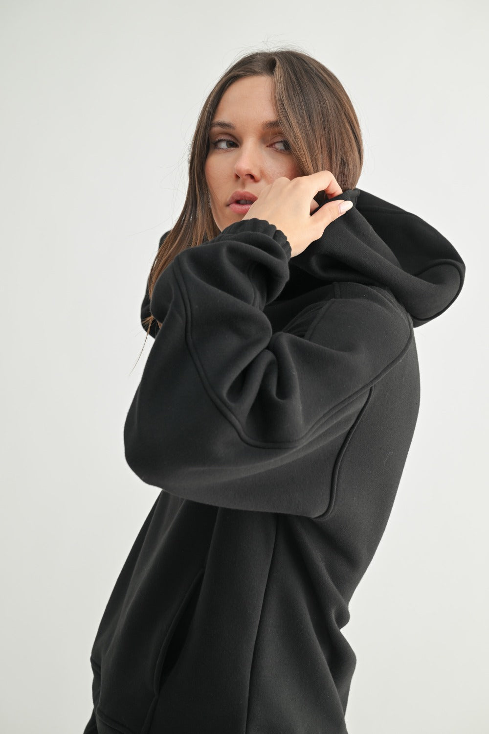 Mono B Brushed Fleece Hoodie KT5117 Black