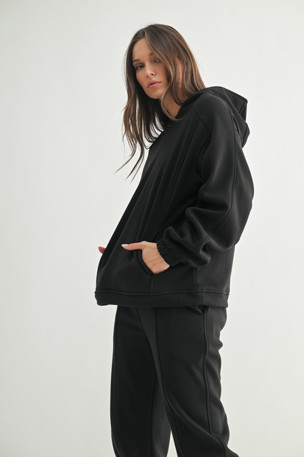 Mono B Brushed Fleece Hoodie KT5117 Black