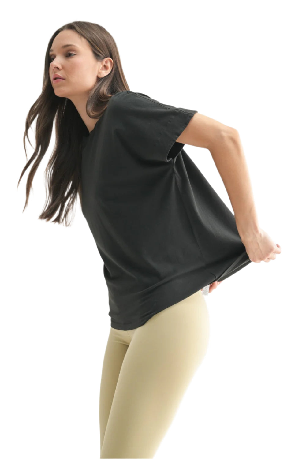 Mono B Shoreline Pima Cotton Slouchy Tee - Black - Side View