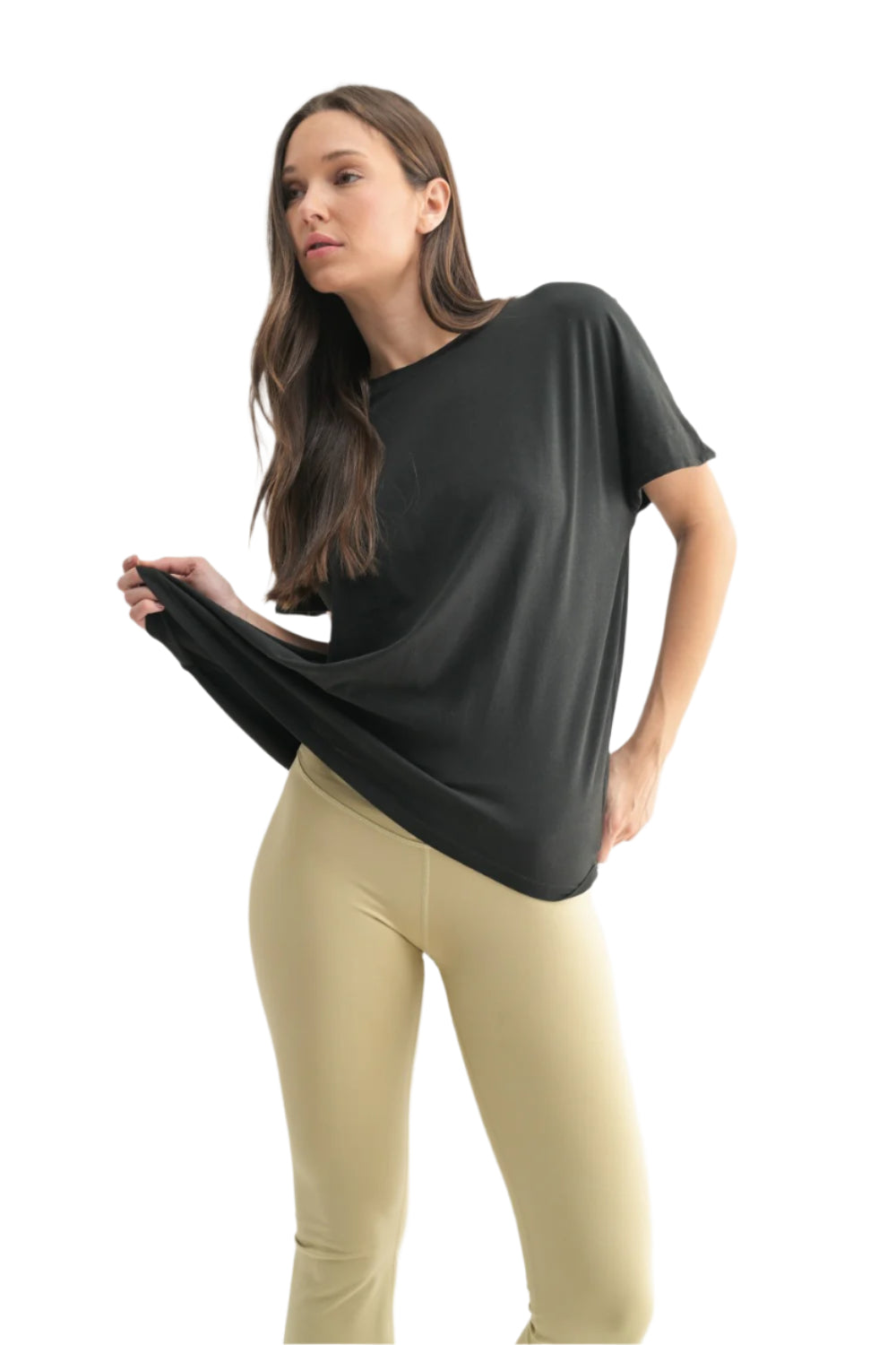 Mono B Shoreline Pima Cotton Slouchy Tee - Black - Front View