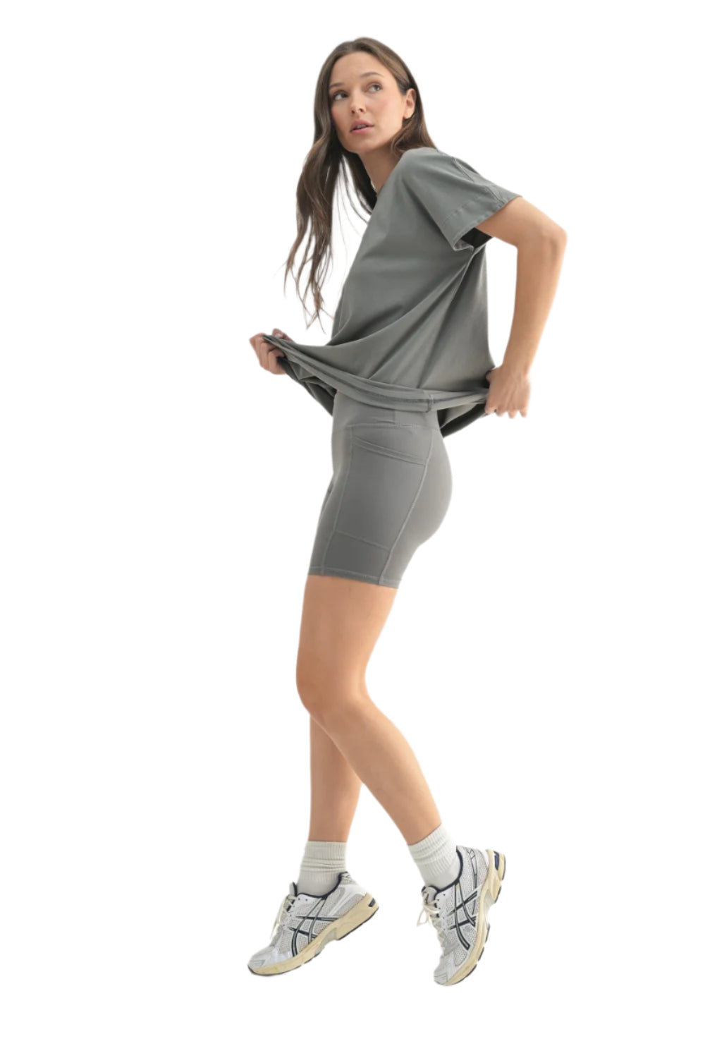 Mono B Shoreline Pima Cotton Slouchy Tee - New Pewter - Side Full View