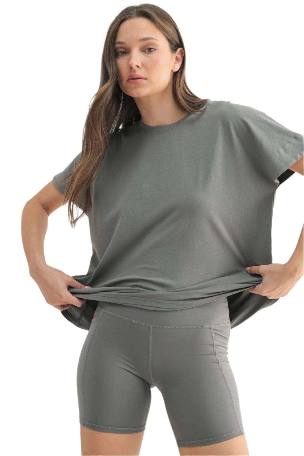 Mono B Shoreline Pima Cotton Slouchy Tee - New Pewter - Front View