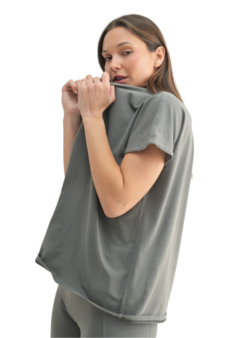 Mono B Shoreline Pima Cotton Slouchy Tee - New Pewter - Side View