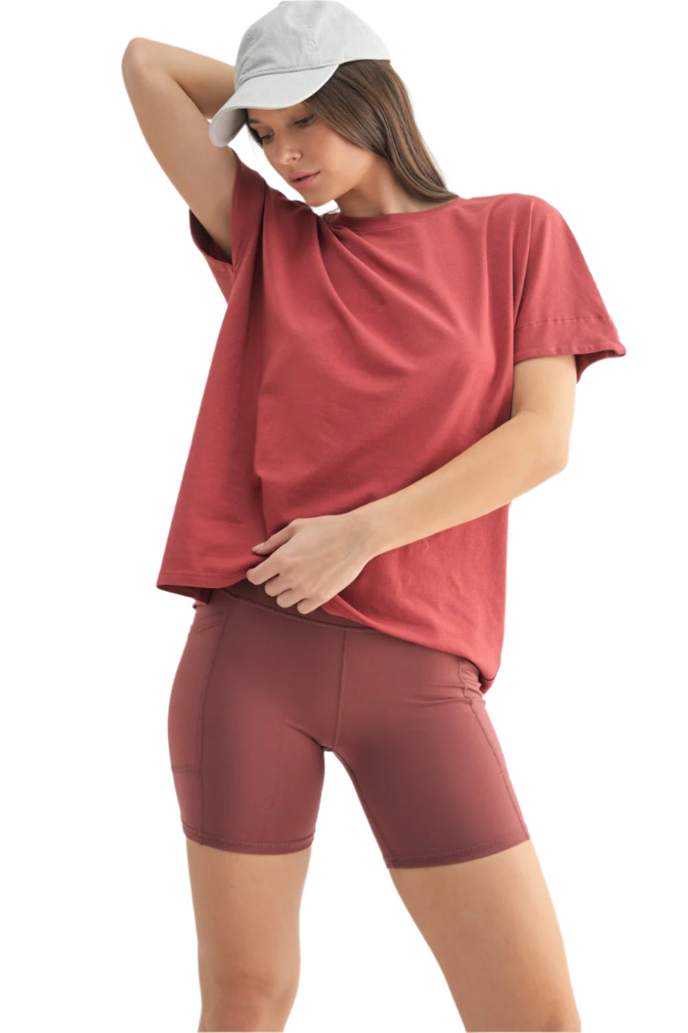 Mono B Shoreline Pima Cotton Slouchy Tee - Red Pear - Front View