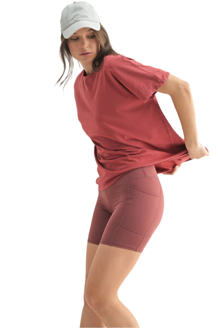 Mono B Shoreline Pima Cotton Slouchy Tee - Red Pear - Side View