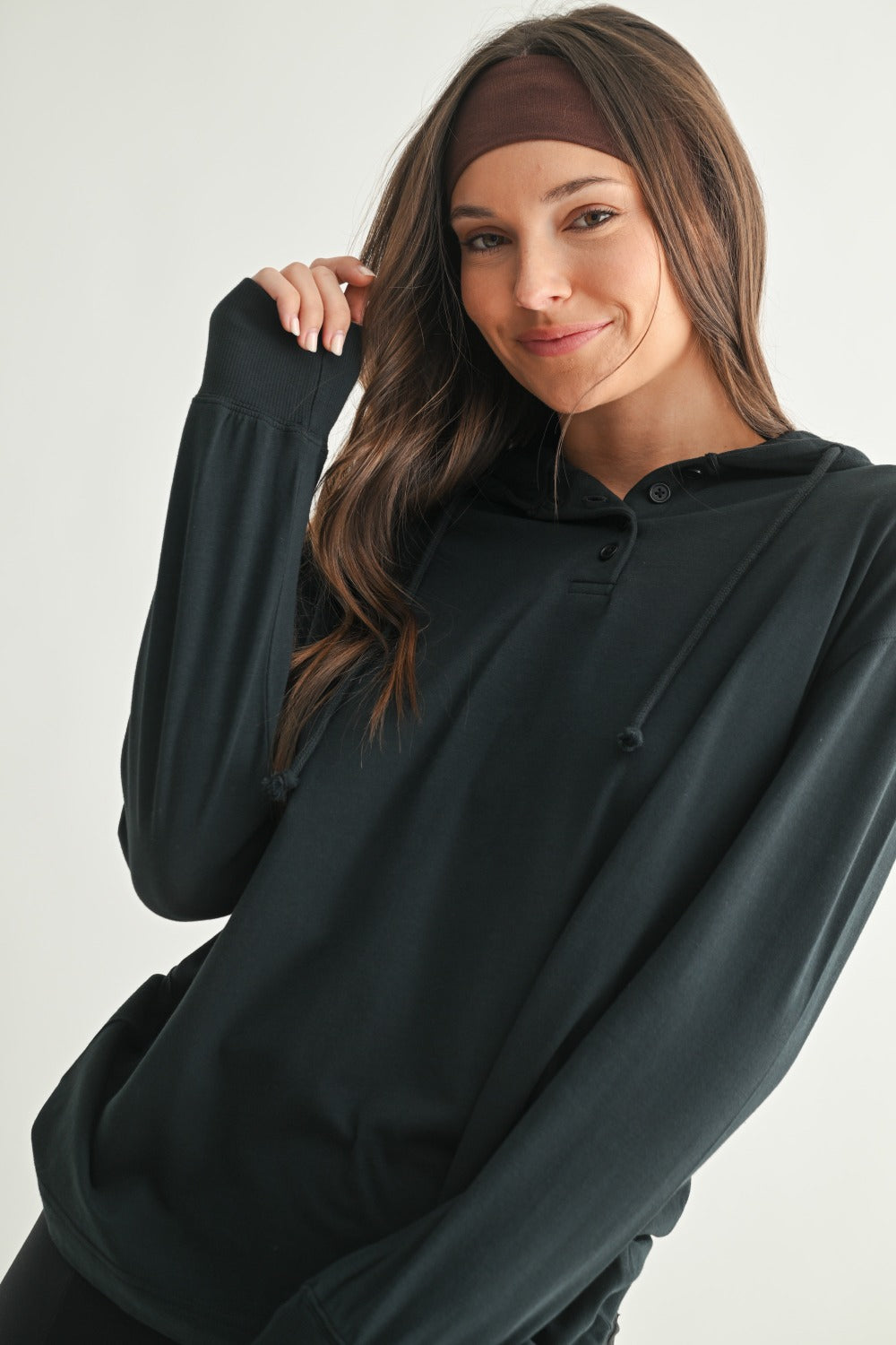 Mono B Ridgeline Pima Cotton Henley Hoodie KT5506 Deep Navy