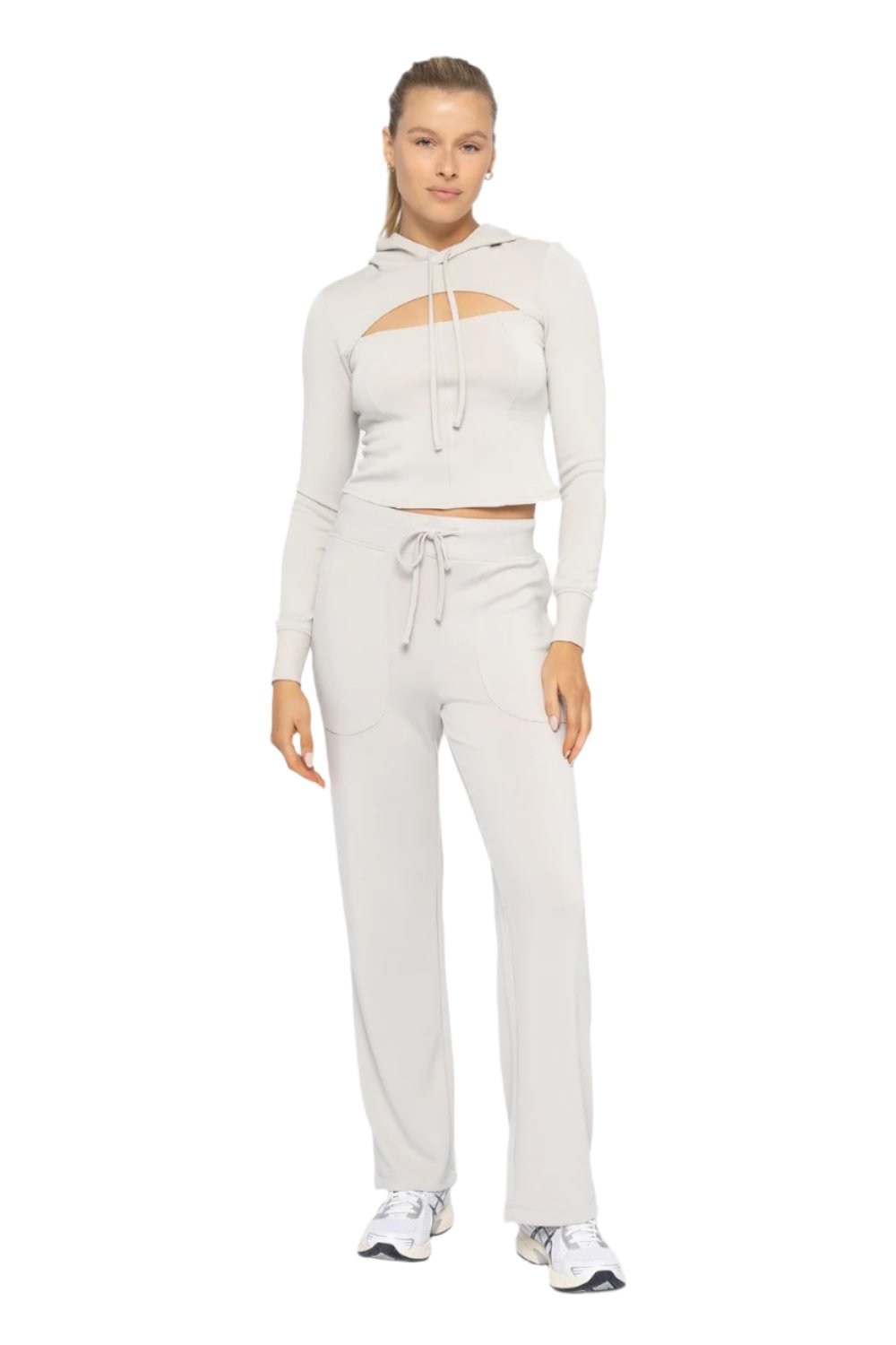 Mono B Corset Style Hoodie - Pale Grey - Front Full View