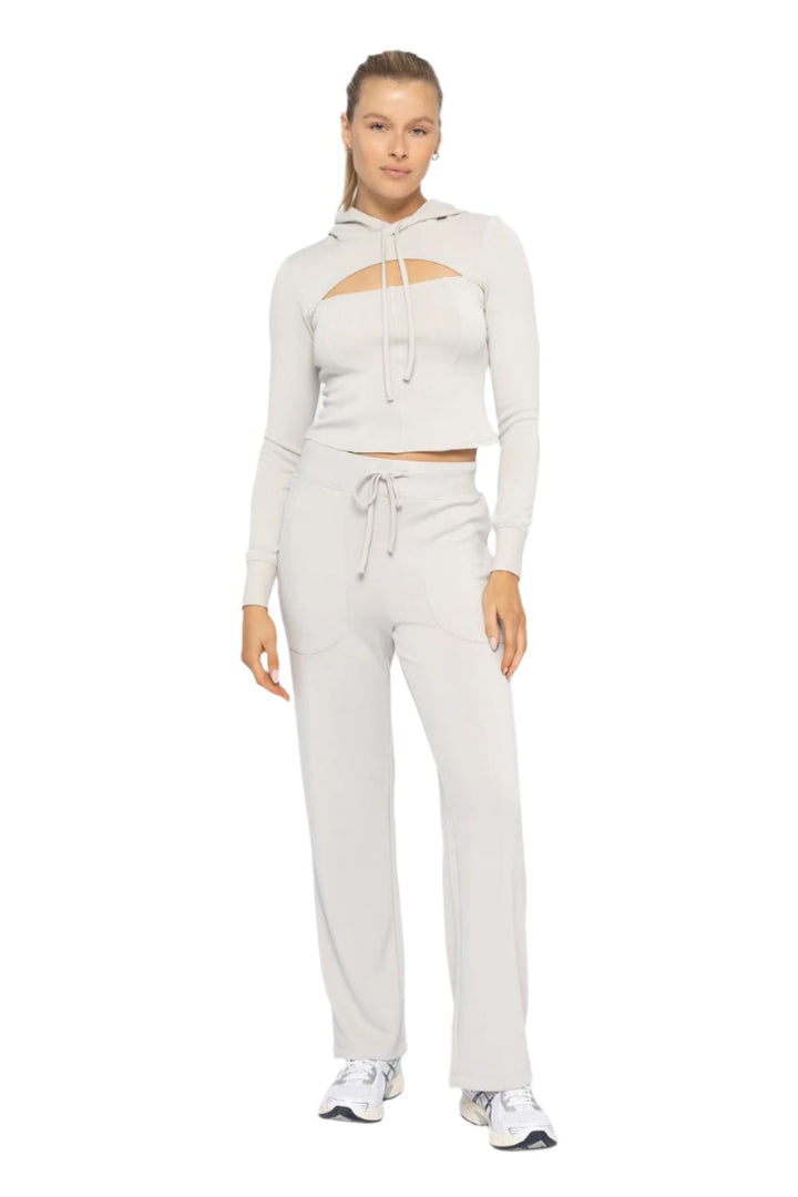 Mono B Corset Style Hoodie - Pale Grey - Front Full View