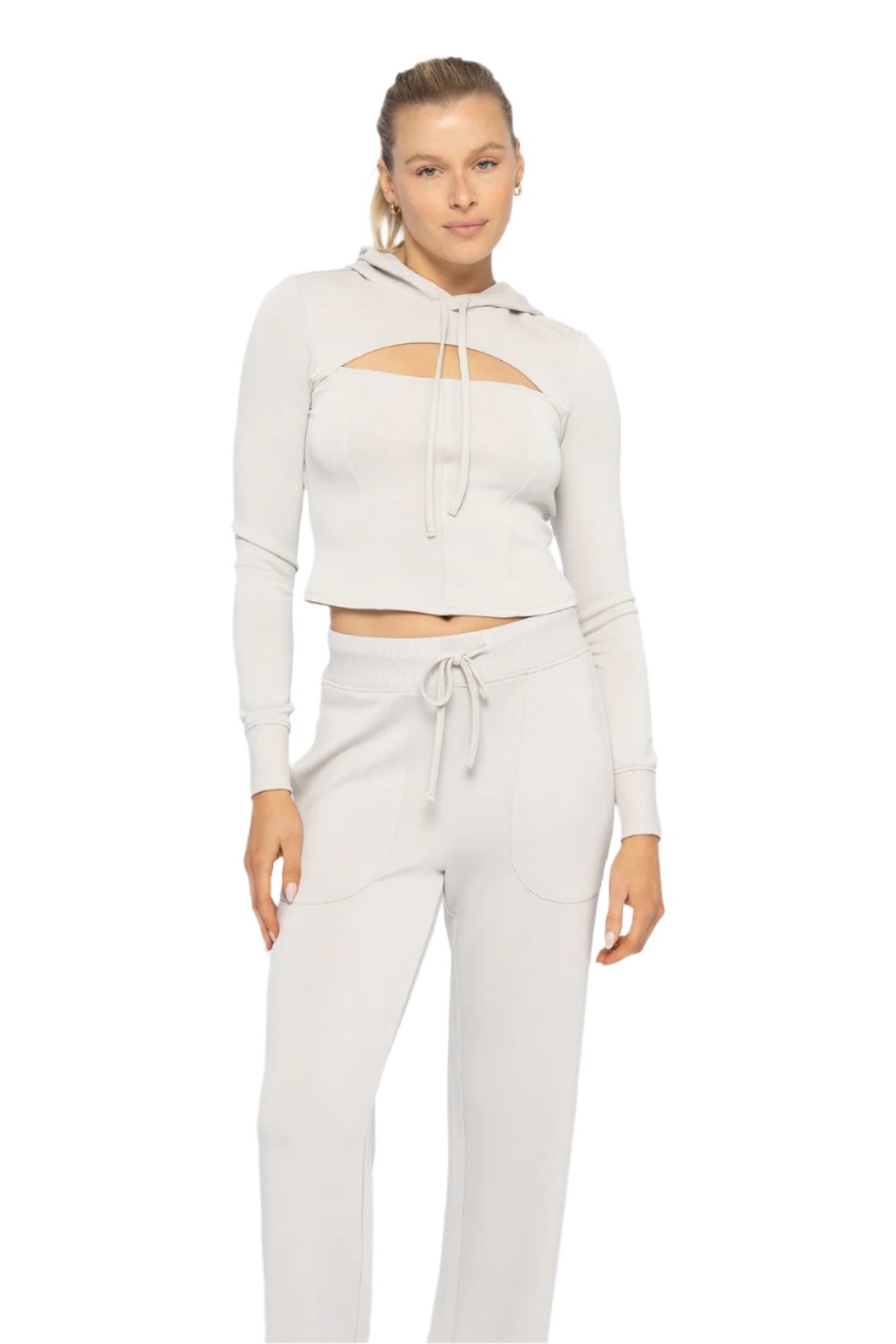 Mono B Corset Style Hoodie - Pale Grey - Front View