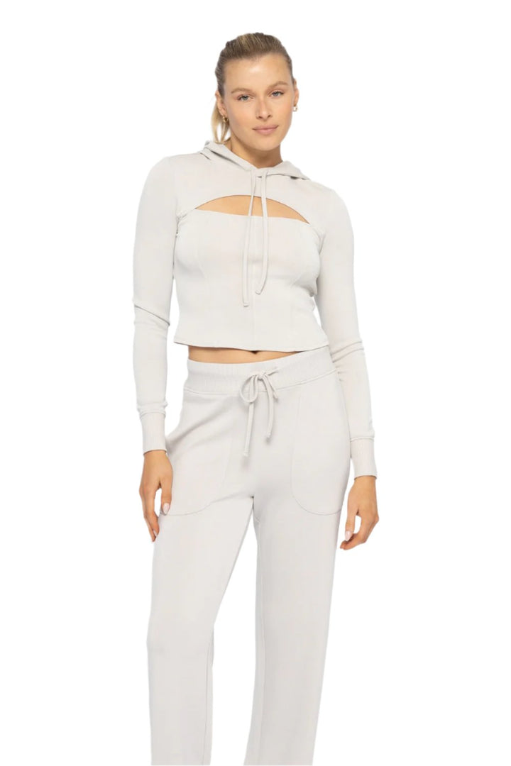 Mono B Corset Style Hoodie - Pale Grey - Front View