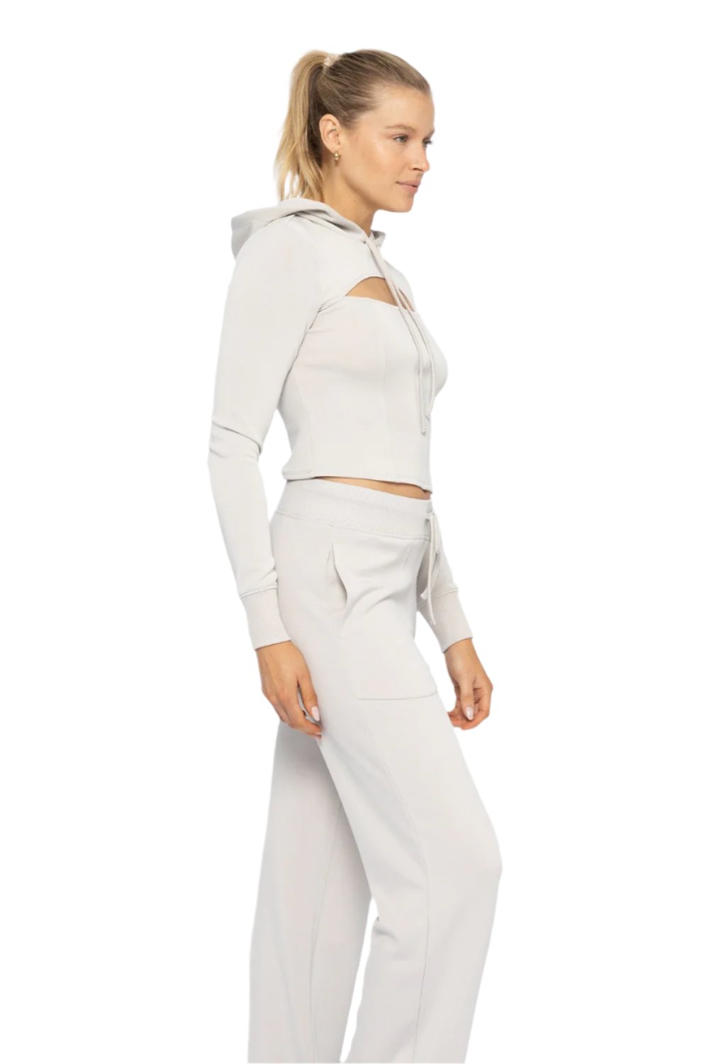 Mono B Corset Style Hoodie - Pale Grey - Side View