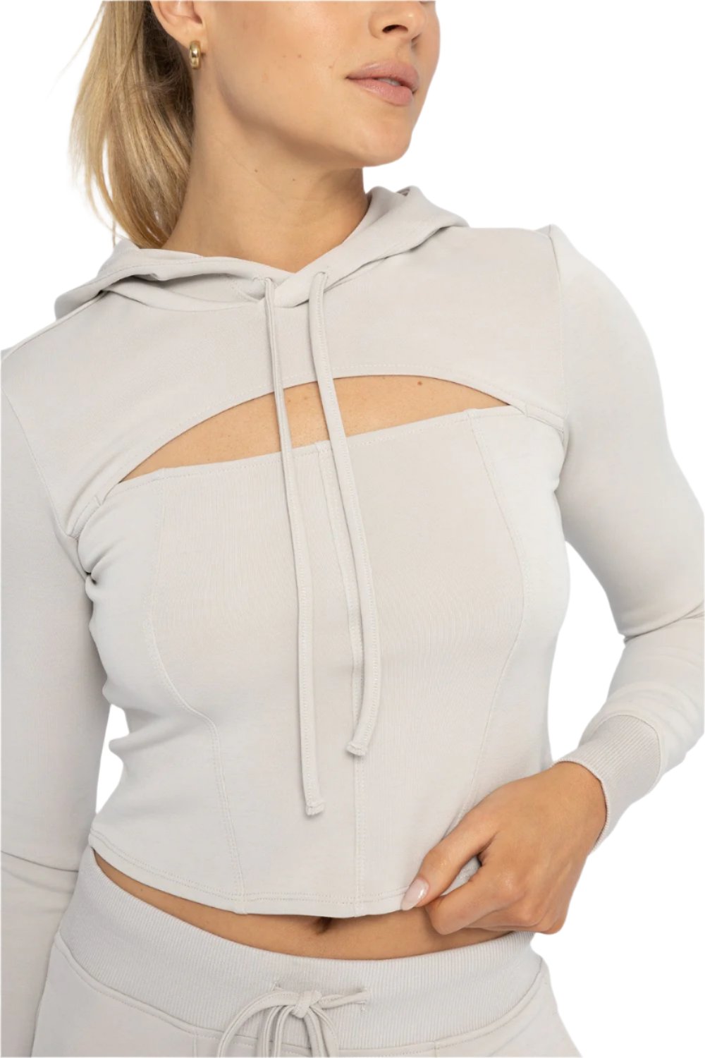 Mono B Corset Style Hoodie - Pale Grey - Front Rear View