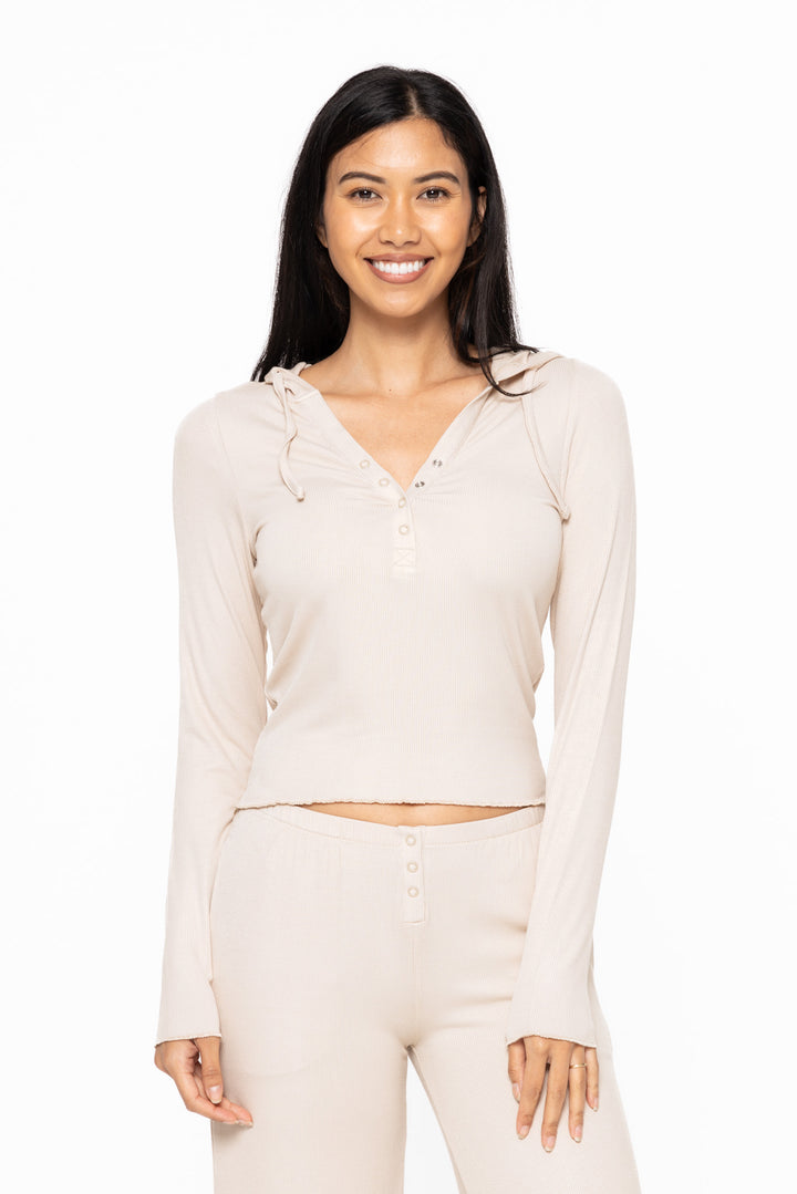 Mono B Bamboo Blend Long Sleeve Henley Hoodie KTR12369