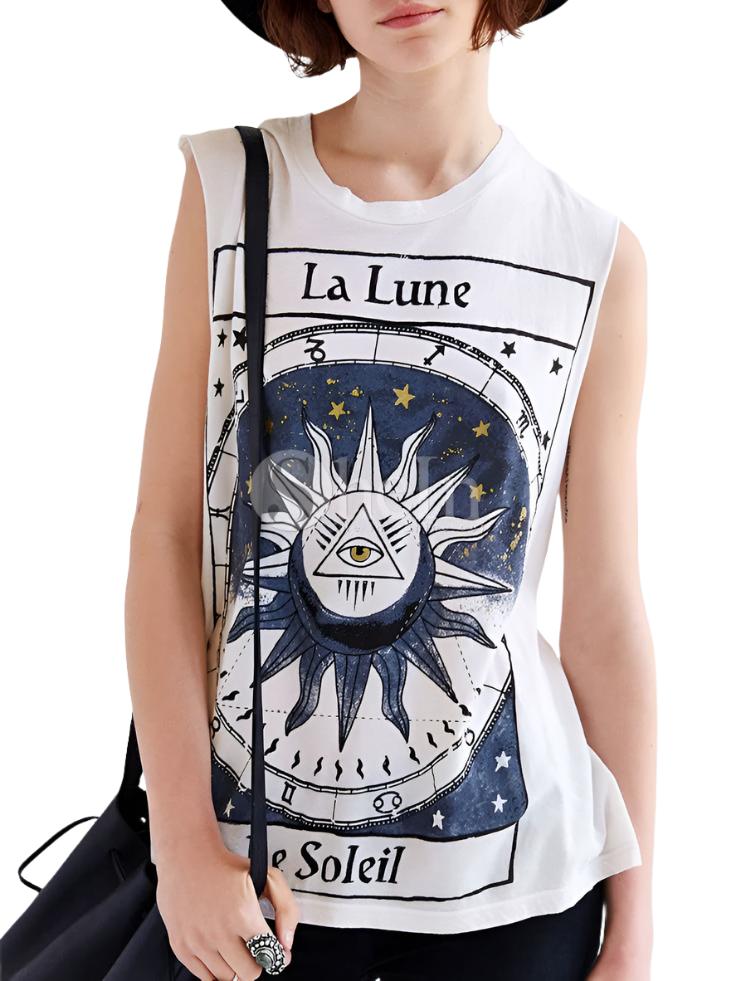 Truly Madly Deeply La Lune Tank Top -  White - Front View